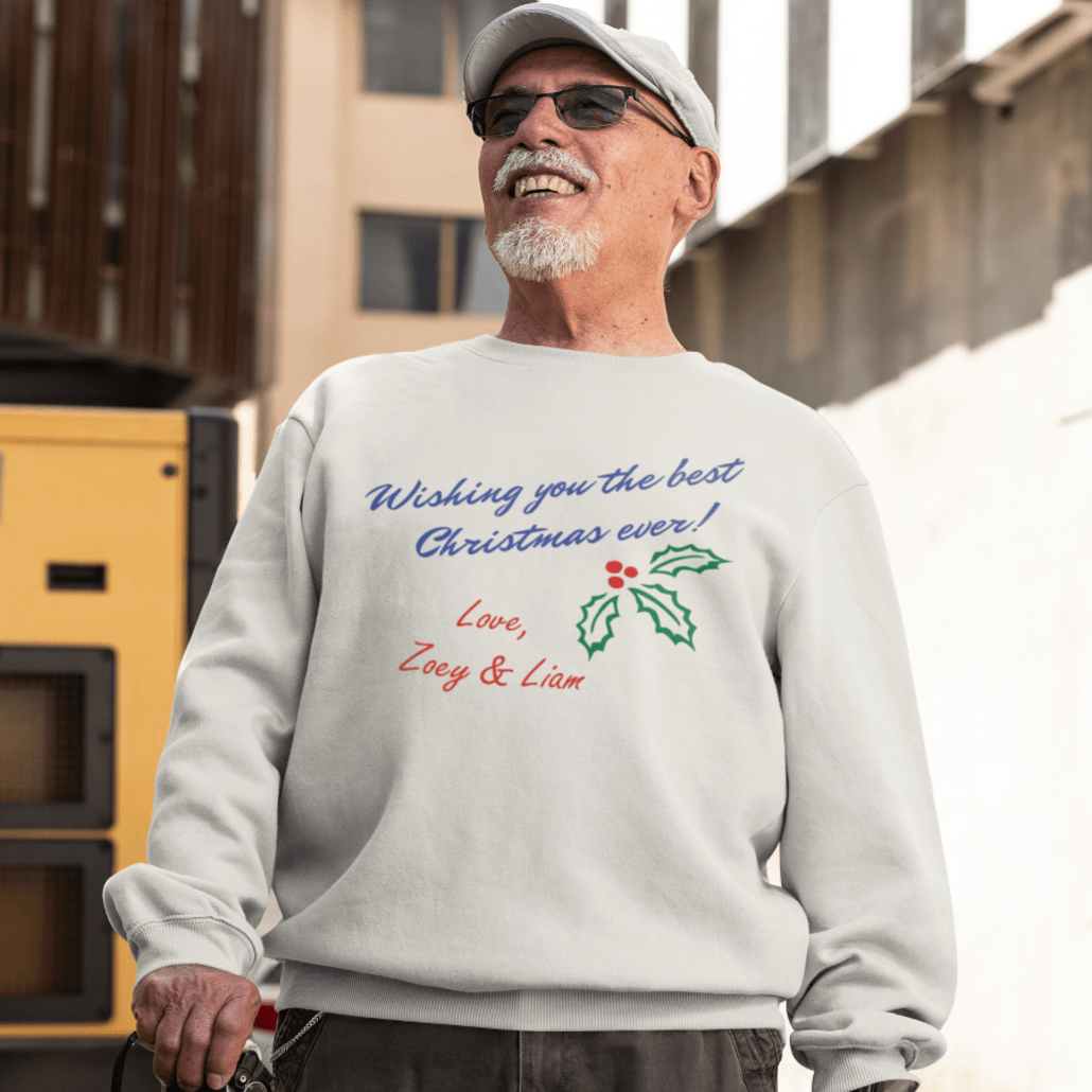 Old guy with custom Christmas sweater